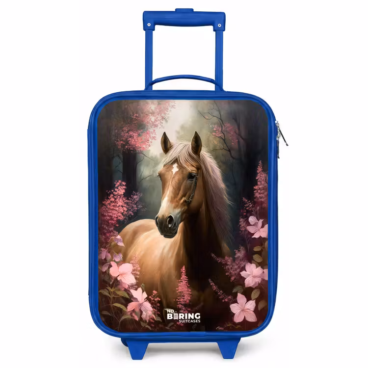 Children's suitcase - Blue - Light brown horse among pink flowers — 1