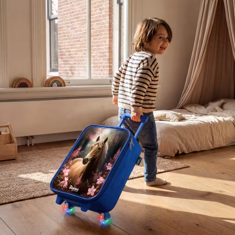 Children's suitcase - Blue - Light brown horse among pink flowers — 2
