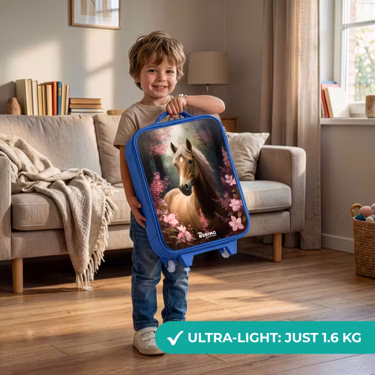 Children's suitcase - Blue - Light brown horse among pink flowers — 3