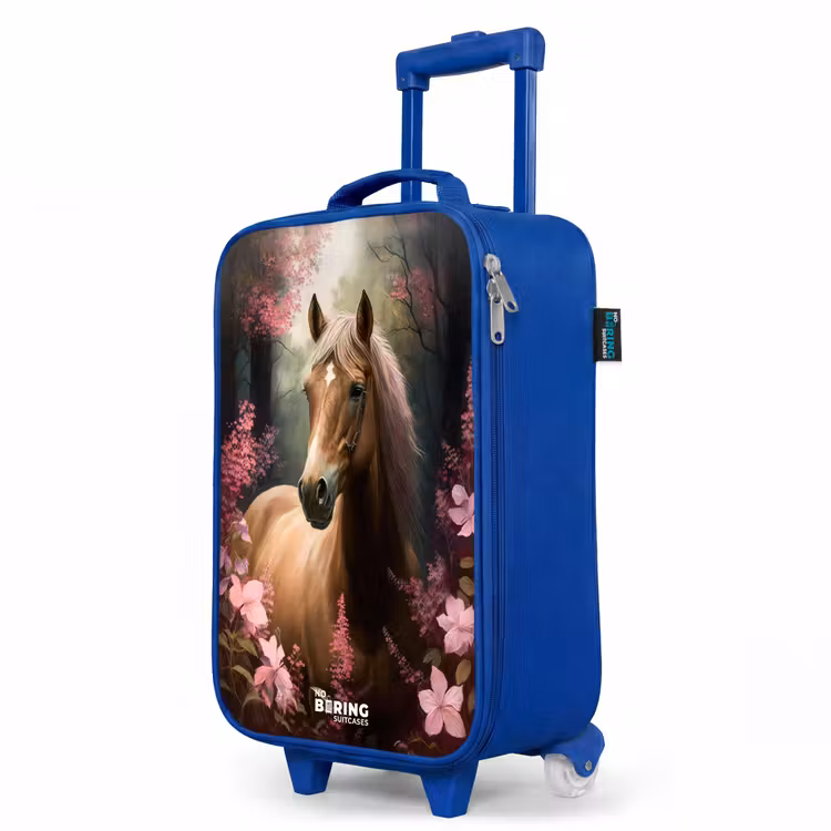 Children's suitcase - Blue - Light brown horse among pink flowers — 5