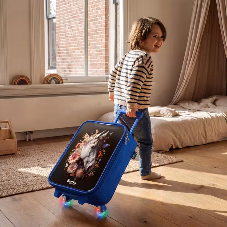 Children's suitcase - Blue - White horse head among colorful garland of flowers — 2