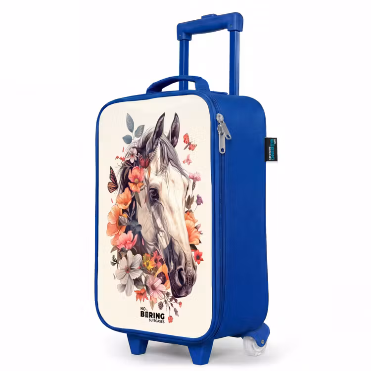 Children's suitcase - Blue - White horse head surrounded by flowers and butterflies — 5