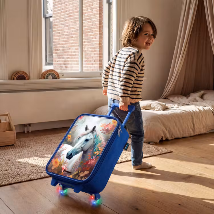 Children's suitcase - Blue - White horse surrounded by flowers — 2