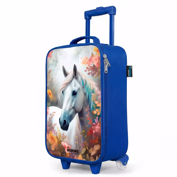 Children's suitcase - Blue - White horse surrounded by flowers — 5