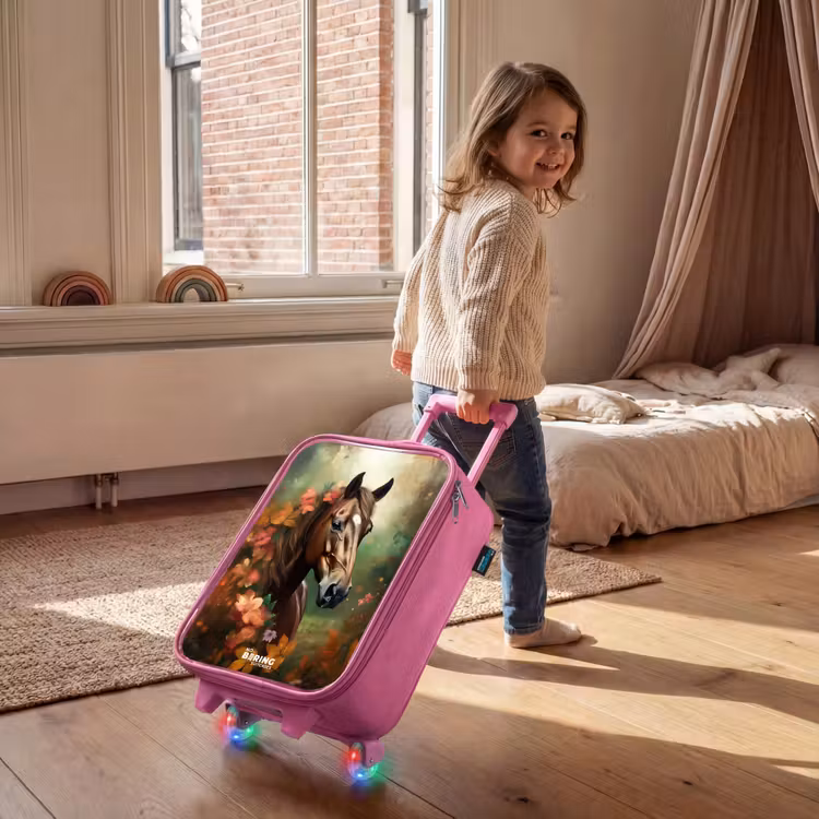 Children's suitcase - Pink - Brown horse among flowers — 2