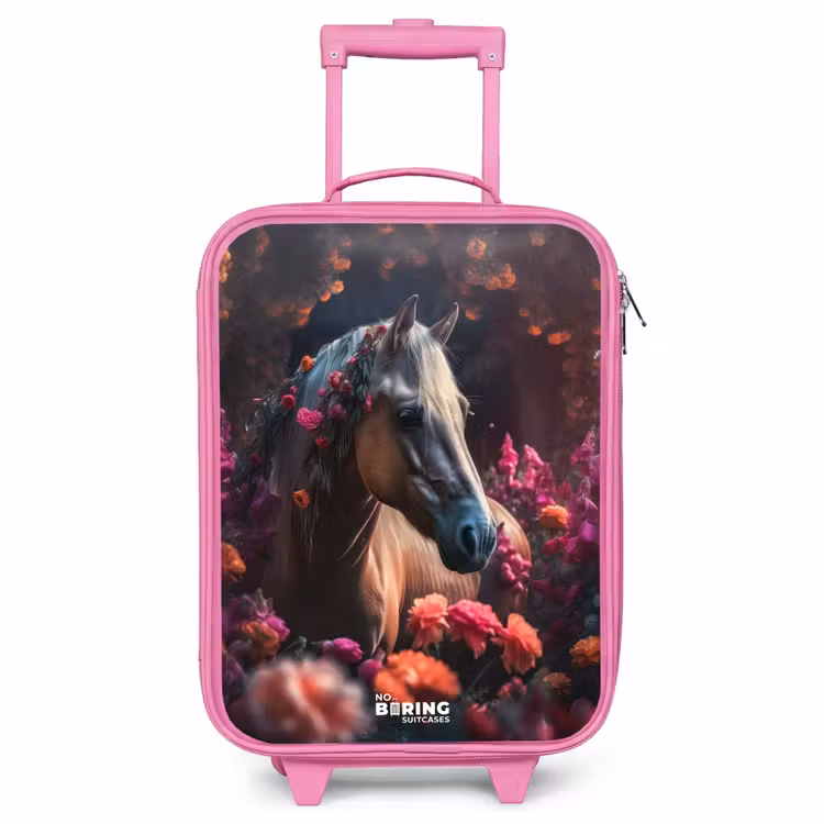 Children's suitcase - Pink - Golden brown horse among flowers — 1