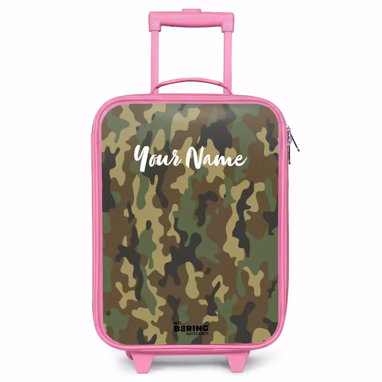 Children's suitcase - Pink - Green camouflage with sand color — 1