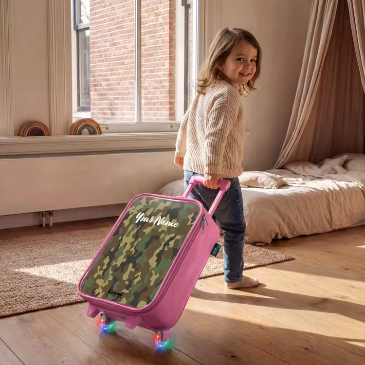 Children's suitcase - Pink - Green camouflage with sand color — 2