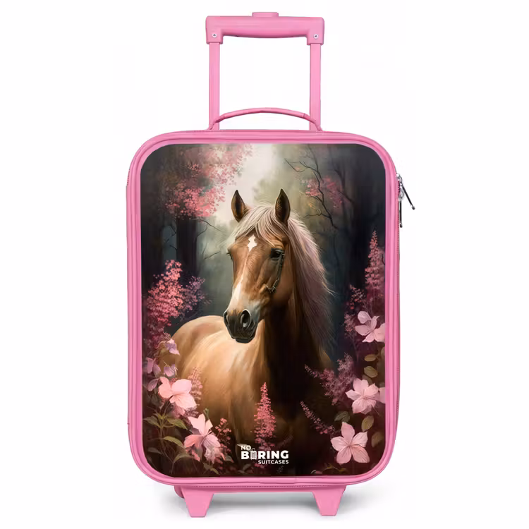 Children's suitcase - Pink - Light brown horse among pink flowers — 1