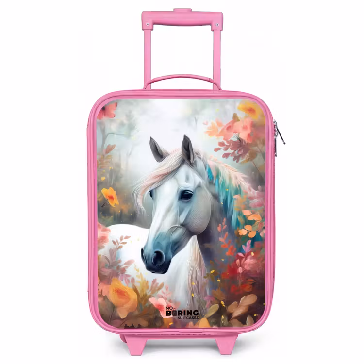 Children's suitcase - Pink - White horse surrounded by flowers — 1