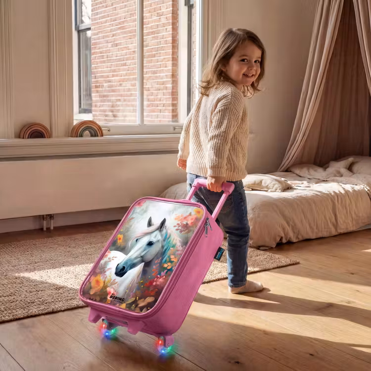 Children's suitcase - Pink - White horse surrounded by flowers — 2