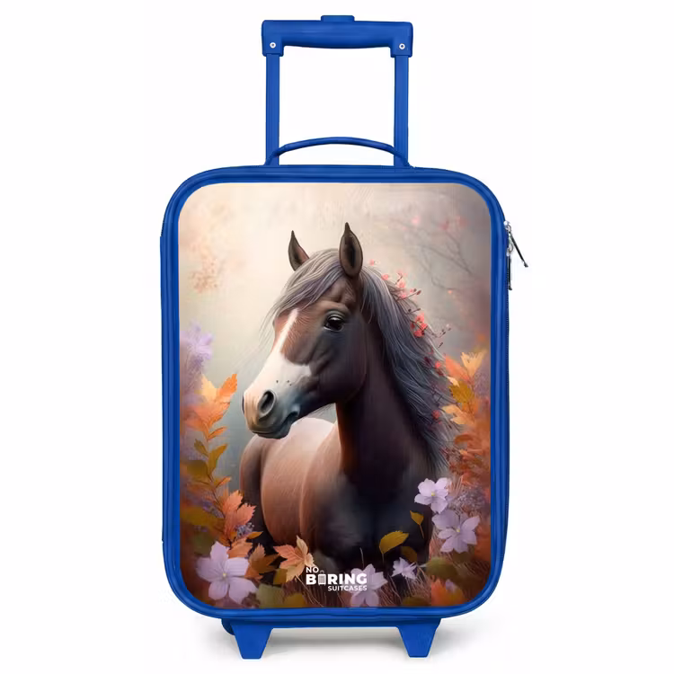 Children's suitcase - Blue - Brown horse in autumn — 1