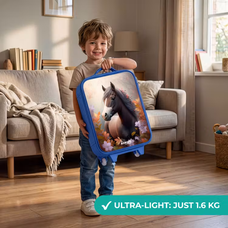 Children's suitcase - Blue - Brown horse in autumn — 3
