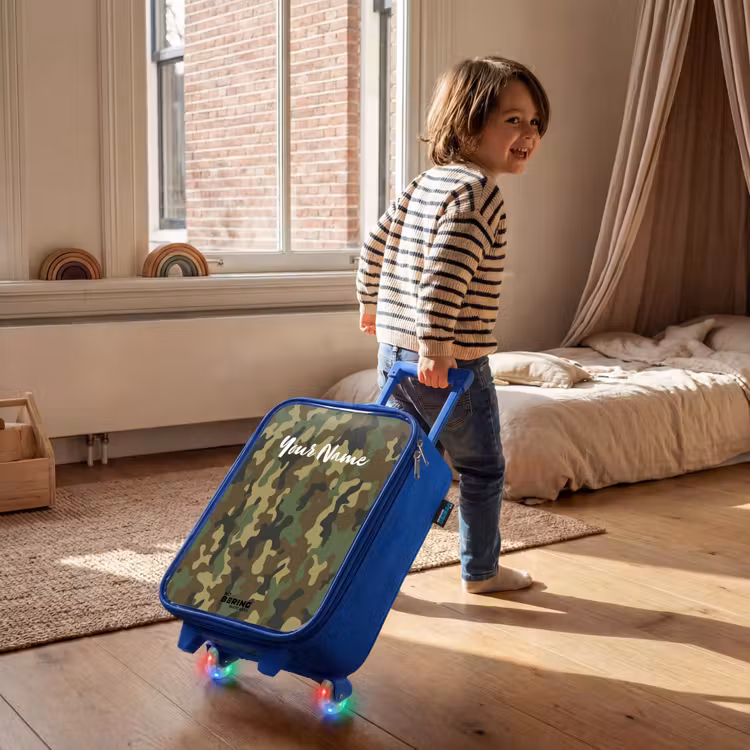 Children's suitcase - Blue - Green camouflage with sand color — 2