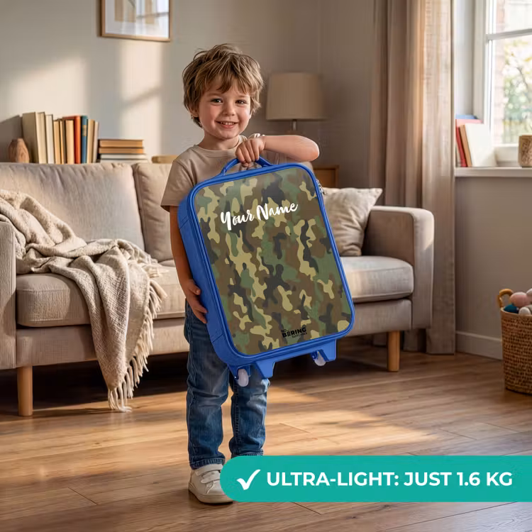 Children's suitcase - Blue - Green camouflage with sand color — 3