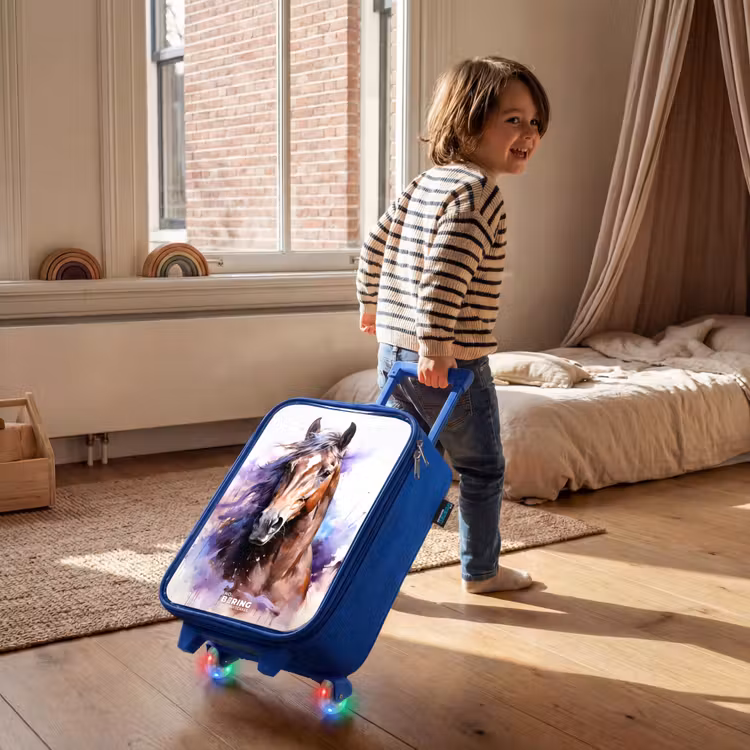 Children's suitcase - Blue - Watercolor horse with colorful splashes — 2