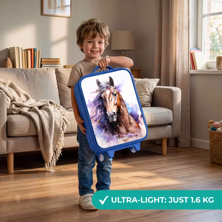 Children's suitcase - Blue - Watercolor horse with colorful splashes — 3
