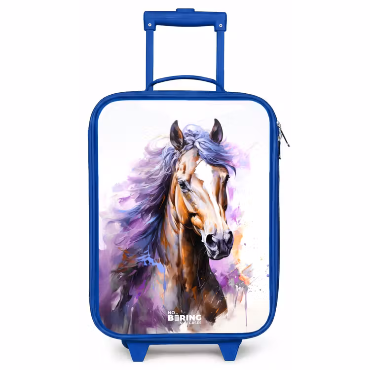Children's suitcase - Blue - Watercolor horse with purple mane — 1