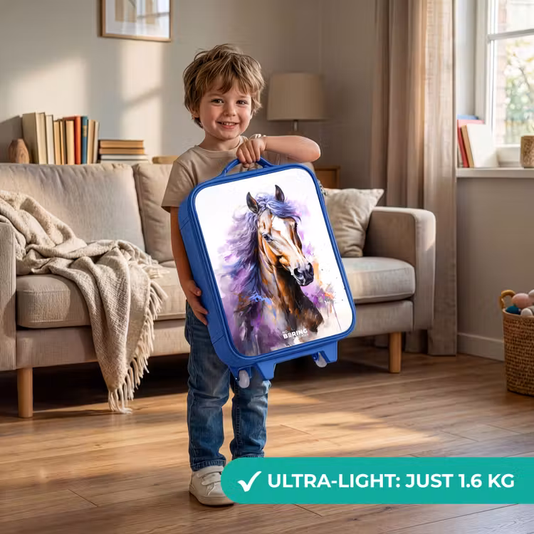 Children's suitcase - Blue - Watercolor horse with purple mane — 3