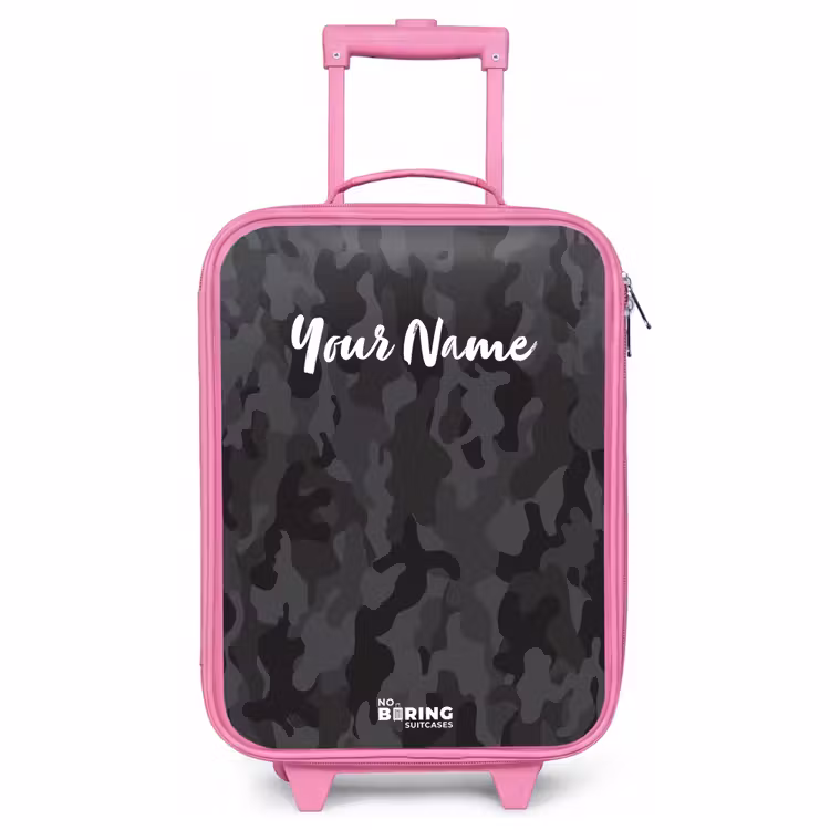 Children's suitcase - Pink - Green camouflage print — 1