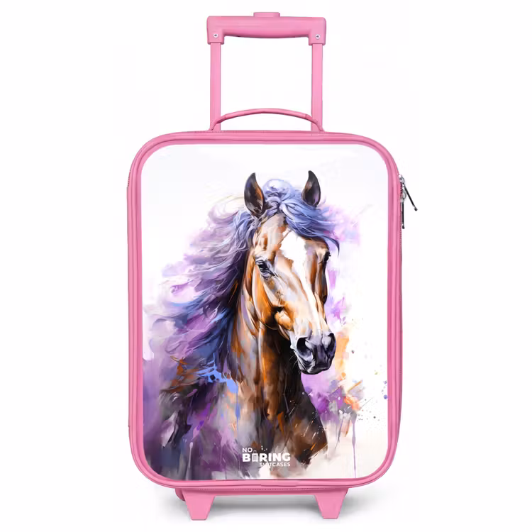 Children's suitcase - Pink - Watercolor horse with purple mane — 1