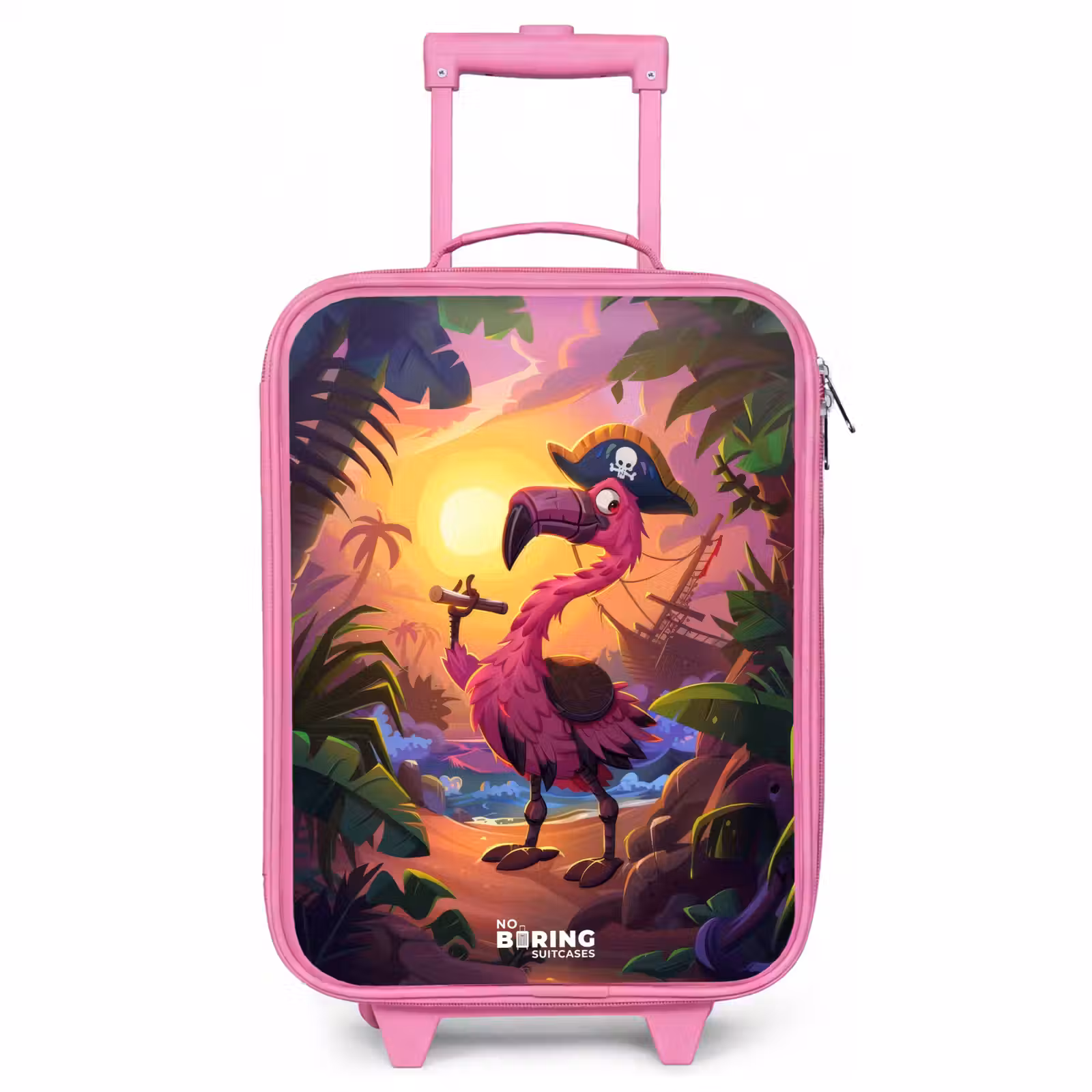 Children's suitcase - Pink - Pirate flamingo on a tropical pad — 1