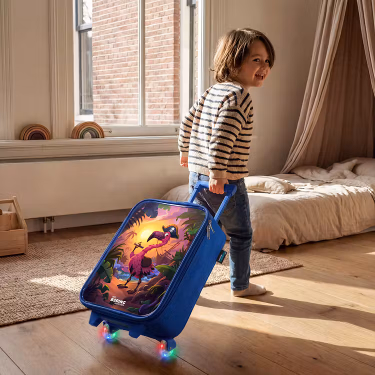 Children's suitcase - Blue - Pirate flamingo on a tropical pad — 2