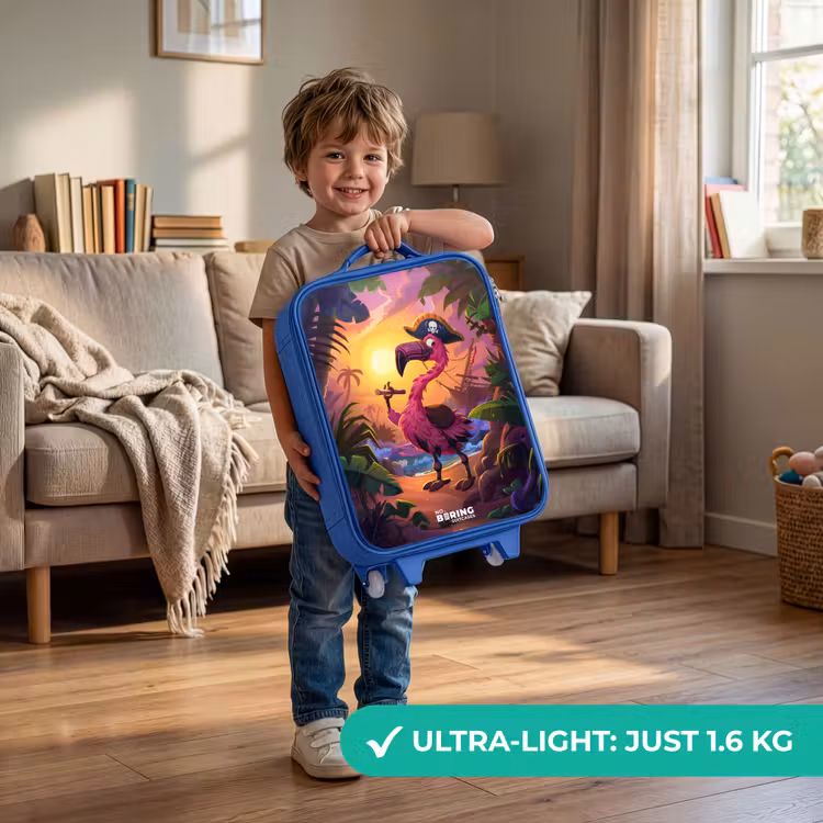 Children's suitcase - Blue - Pirate flamingo on a tropical pad — 3