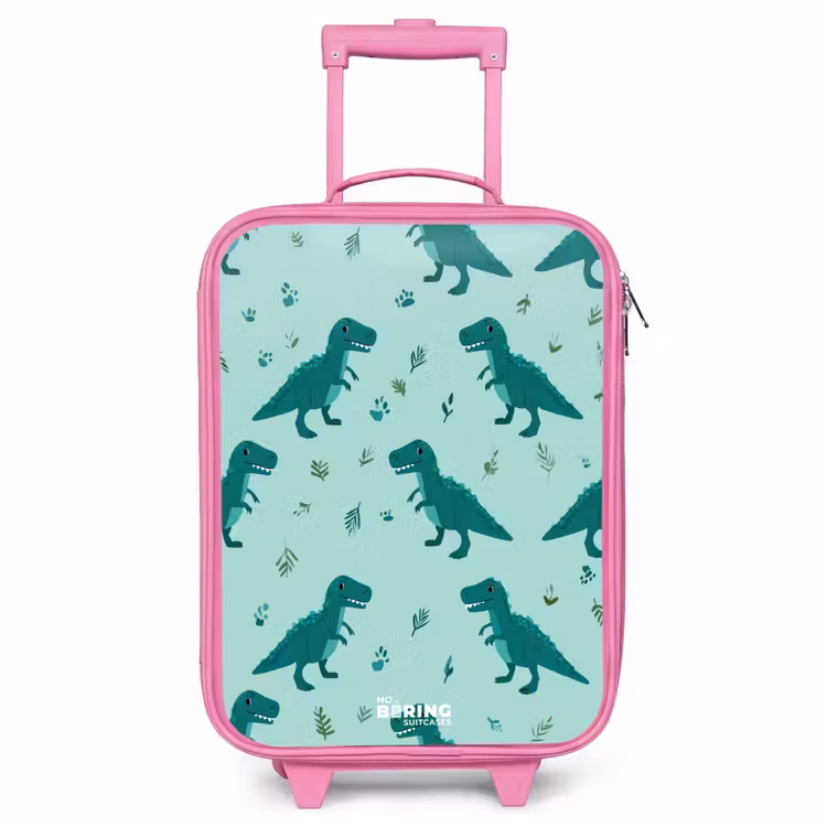 Children's suitcase - Pink - Friendly T. rex between tracks — 1
