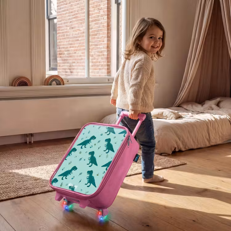 Children's suitcase - Pink - Friendly T. rex between tracks — 2