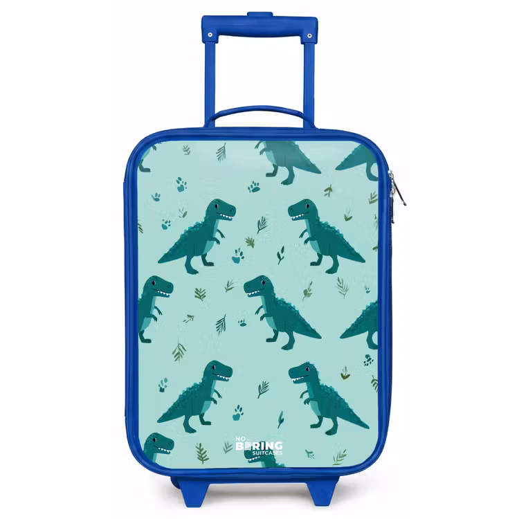 Children's suitcase - Blue - Friendly T. rex between tracks — 1