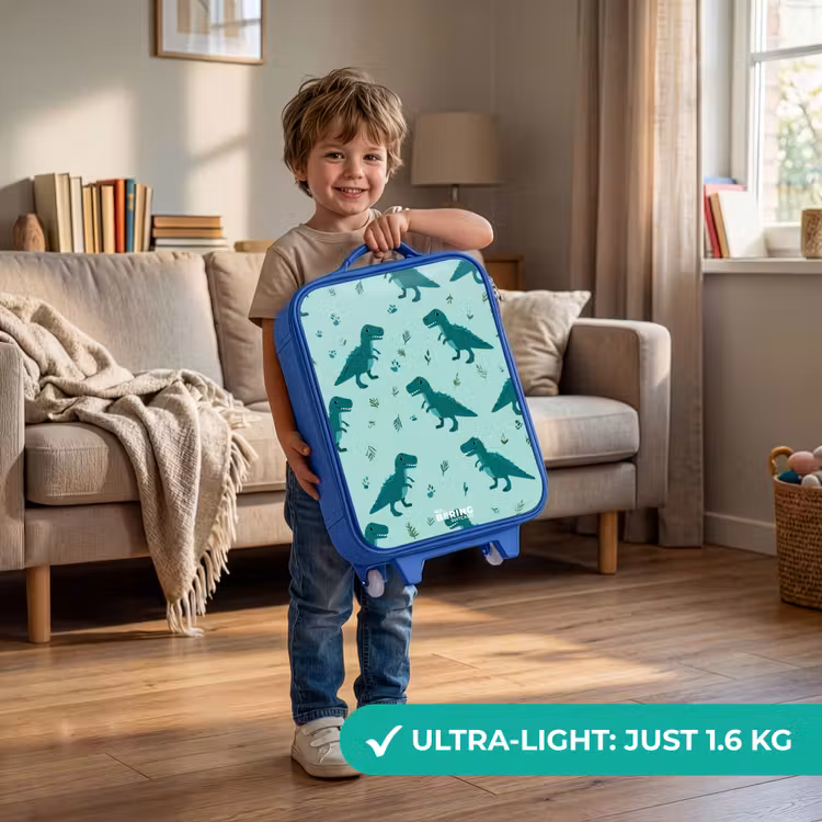 Children's suitcase - Blue - Friendly T. rex between tracks — 3