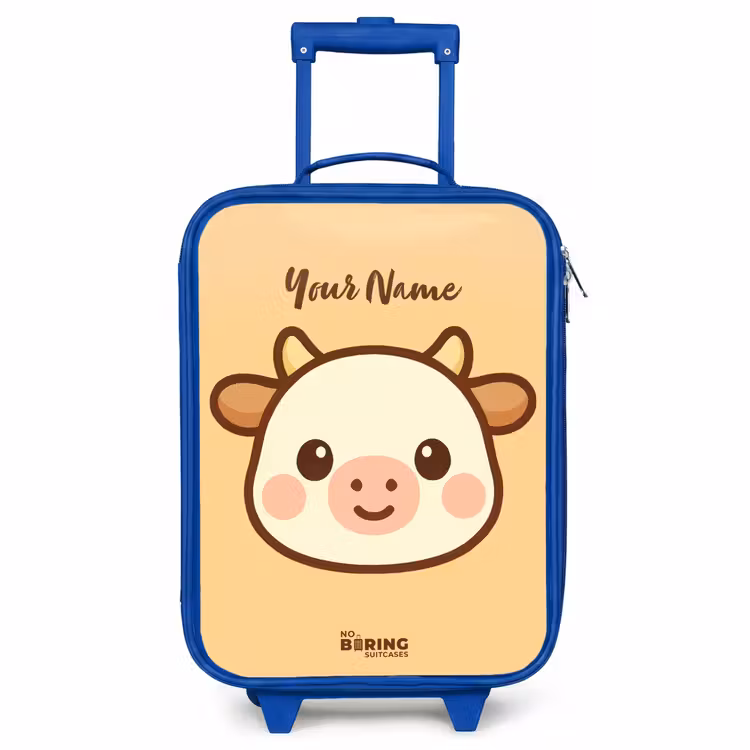 Children's suitcase - Blue - Kawai - Cow - Brown — 1