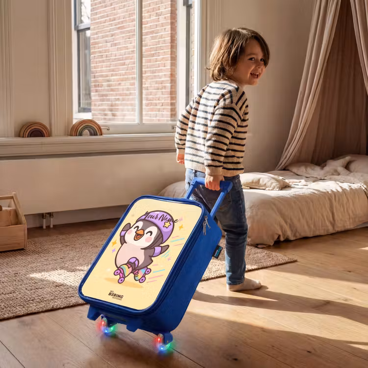 Children's suitcase - Blue - Kawai - Penguin - Roller skates — 2
