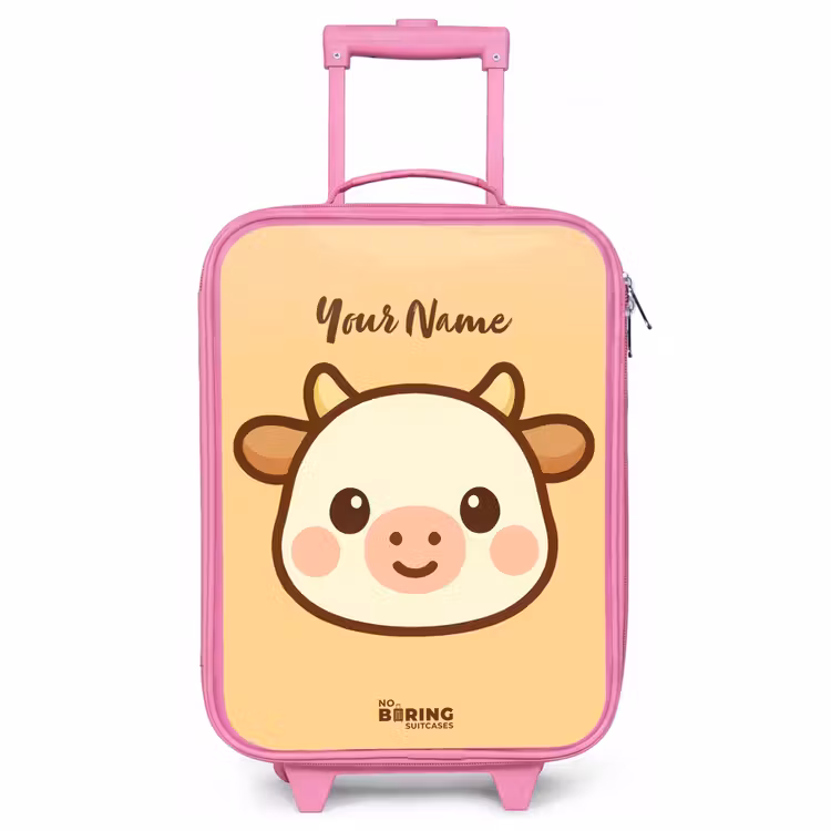 Children's suitcase - Pink - Kawai - Cow - Brown — 1