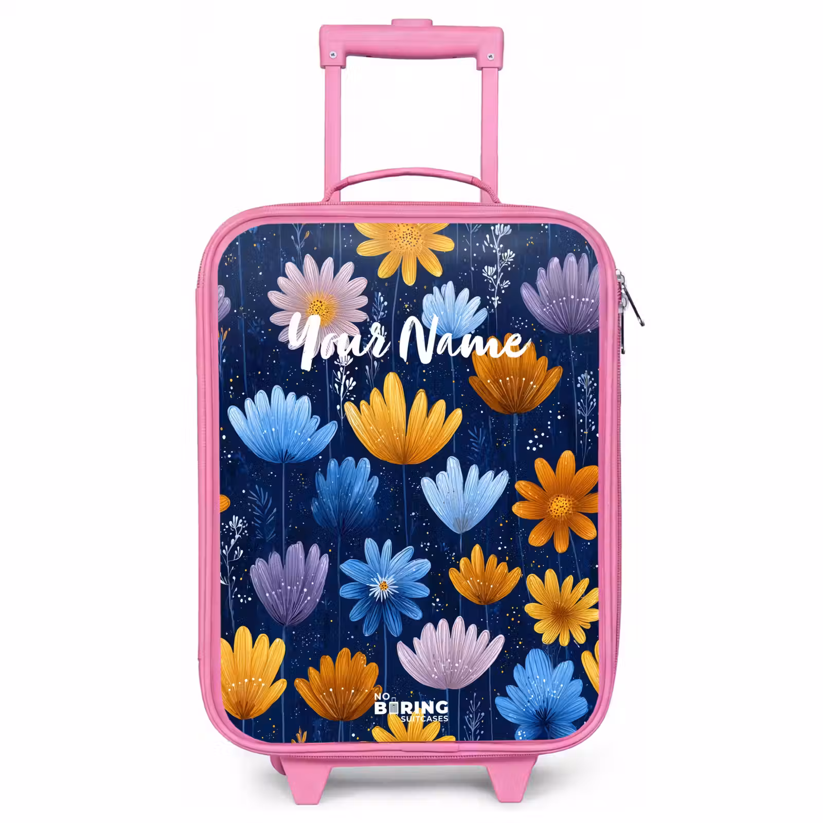 Children's suitcase - Pink - Flowers on a dark blue background — 1