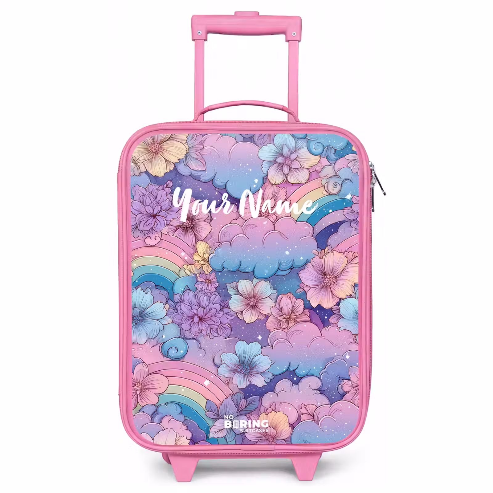 Children's suitcase - Pink - Illustration of clouds, rainbows and flowers — 1