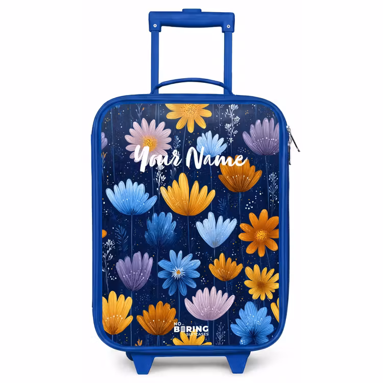 Children's suitcase - Blue - Flowers on a dark blue background — 1