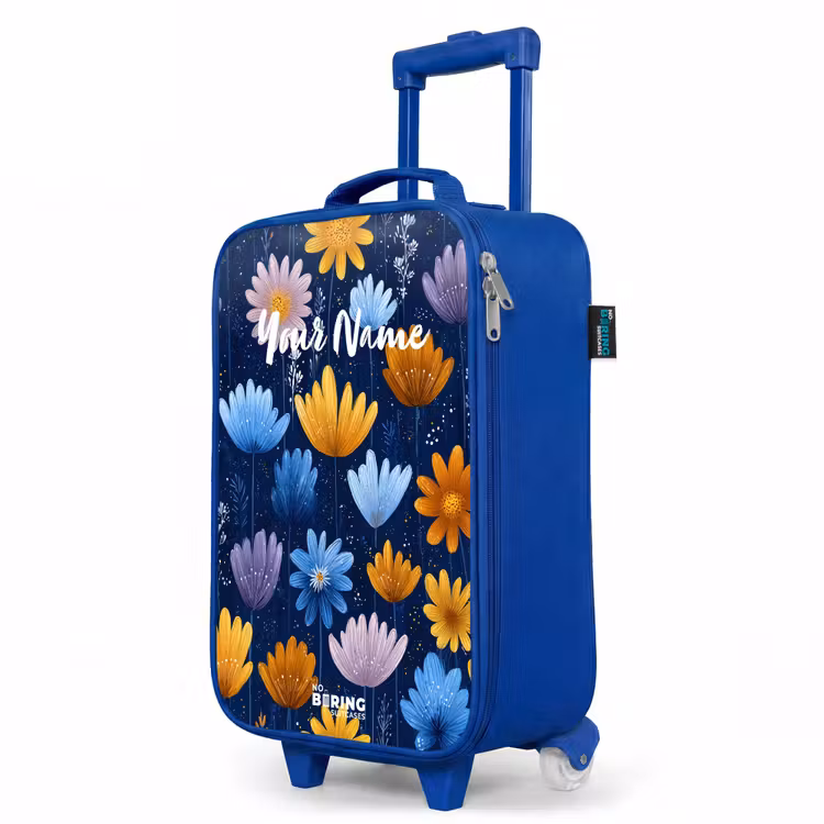 Children's suitcase - Blue - Flowers on a dark blue background — 5