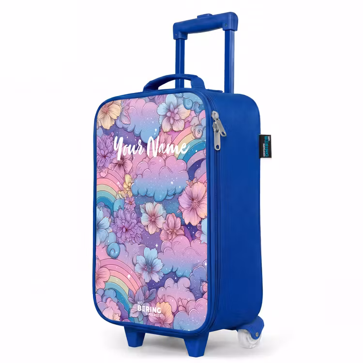 Children's suitcase - Blue - Illustration of clouds, rainbows and flowers — 5