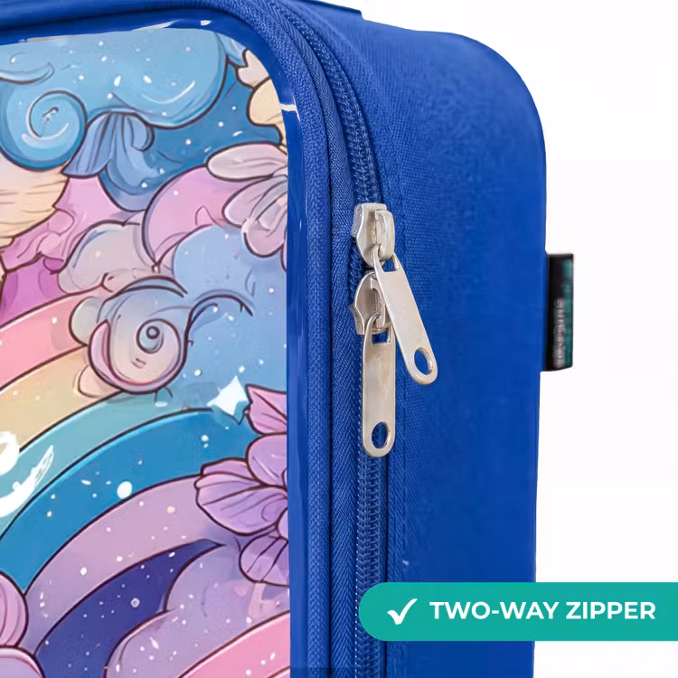 Children's suitcase - Blue - Illustration of clouds, rainbows and flowers — 6