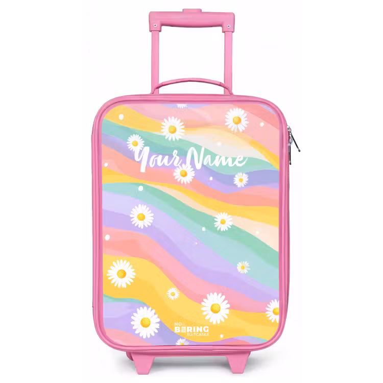 Children's suitcase - Pink - Daisies on rainbow background — 1