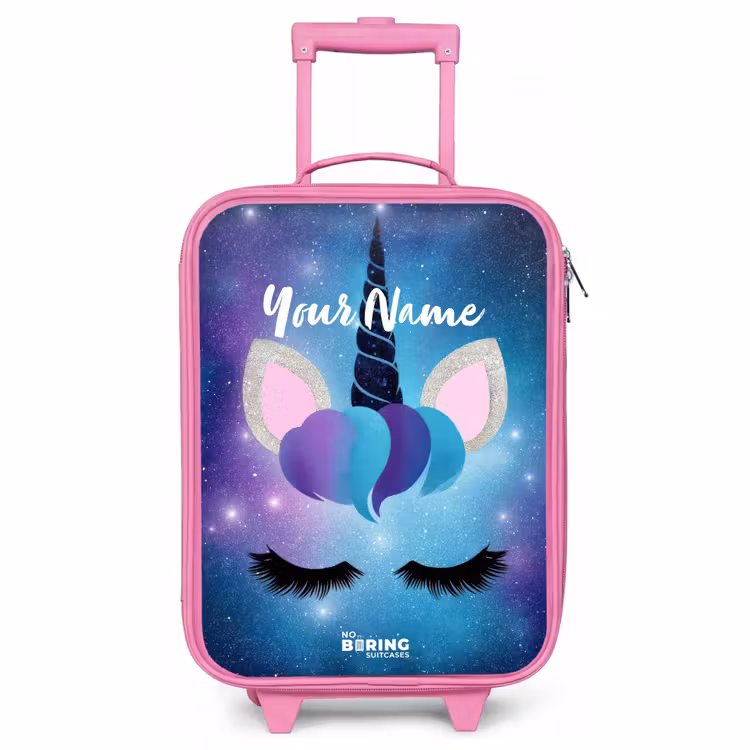 Children's suitcase - Pink - Unicorn on a starry sky background — 1