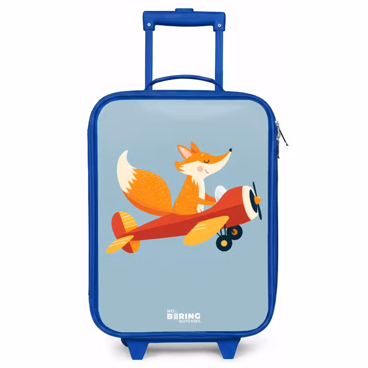 Children's suitcase - Blue - Fox - Airplane - Flies — 1