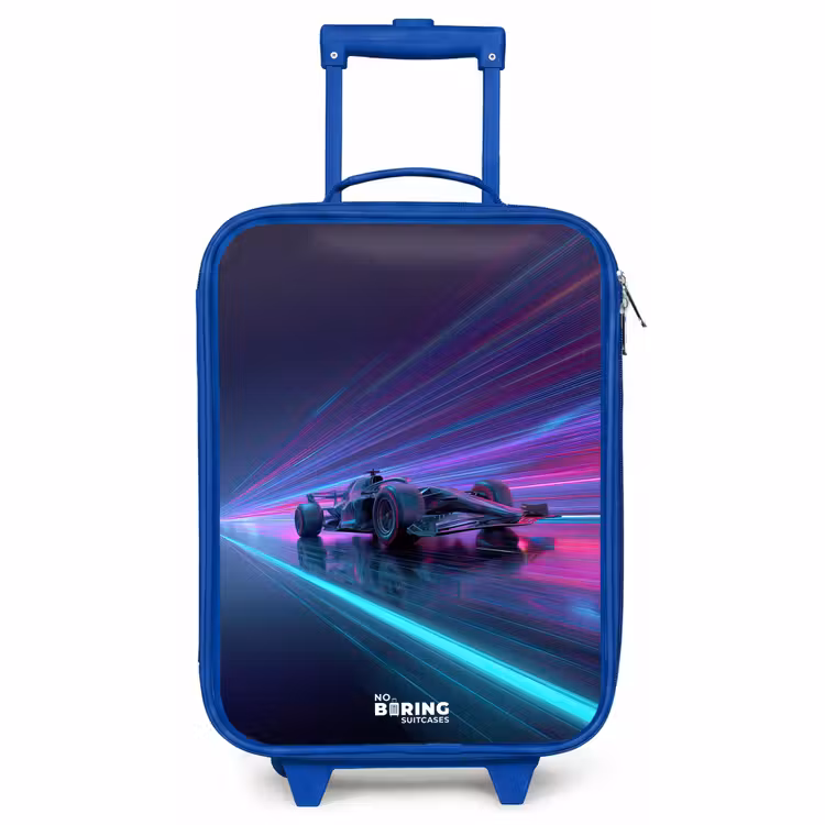 Children's suitcase - Blue - Neon - Race car - Light stripes - Purple — 1