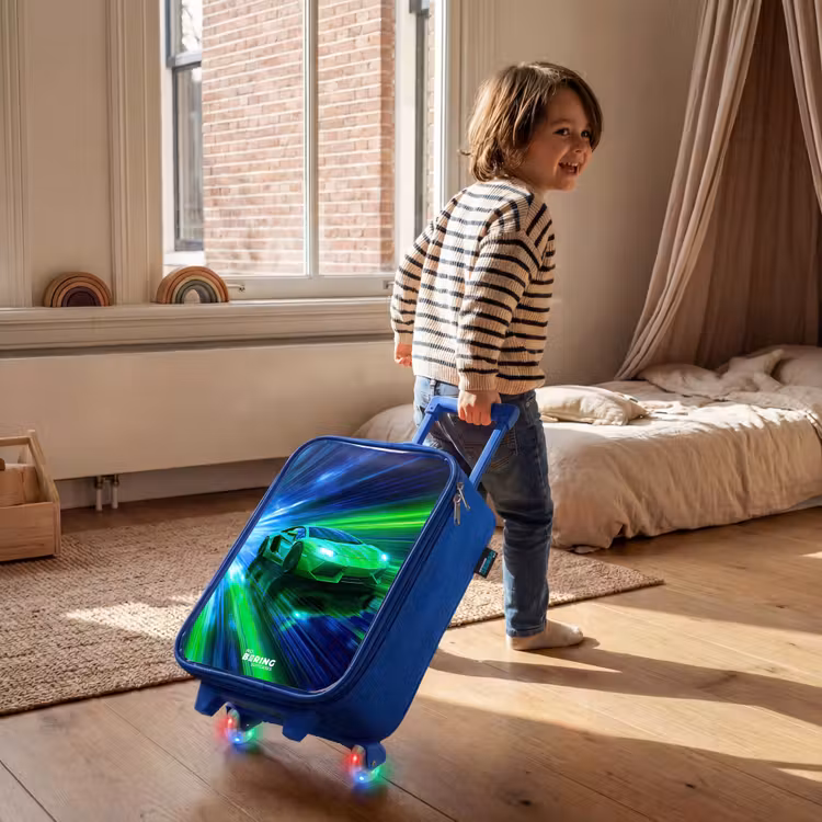 Children's suitcase - Blue - Race car - Bright green - Beams of light - Speed — 2