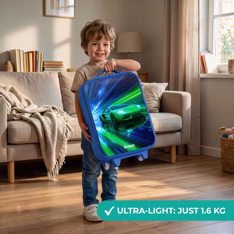 Children's suitcase - Blue - Race car - Bright green - Beams of light - Speed — 3
