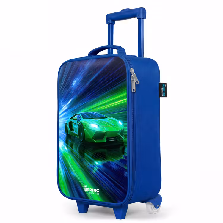 Children's suitcase - Blue - Race car - Bright green - Beams of light - Speed — 5