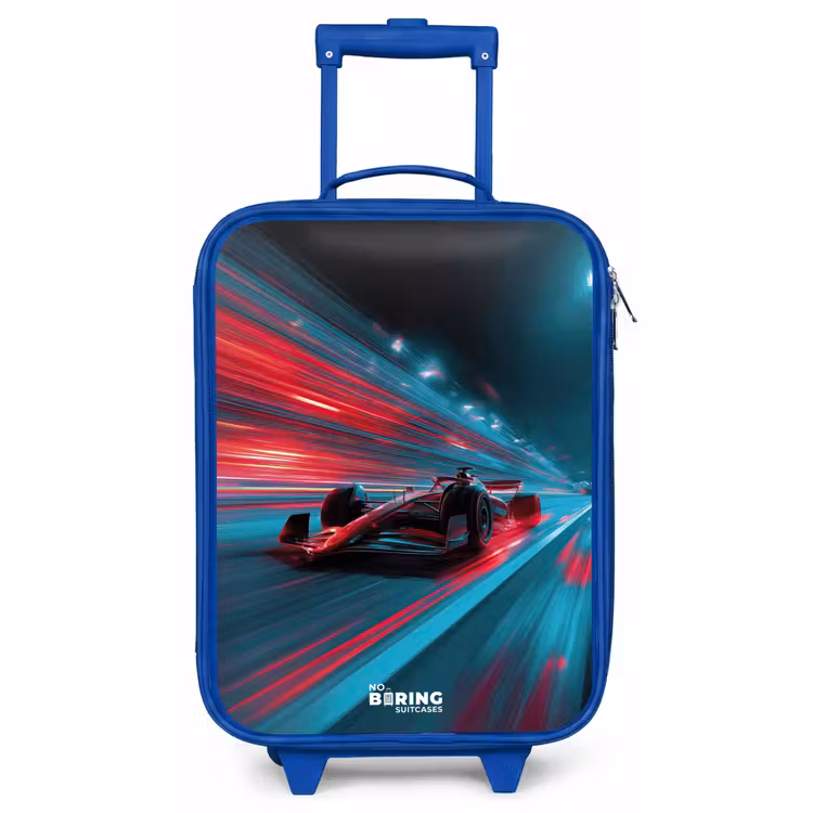 Children's suitcase - Blue - Race car - Track - Neon - Lighting — 1