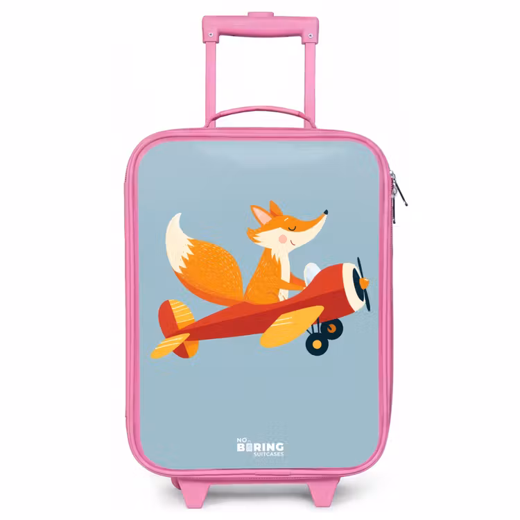 Children's suitcase - Pink - Fox - Airplane - Flies — 1